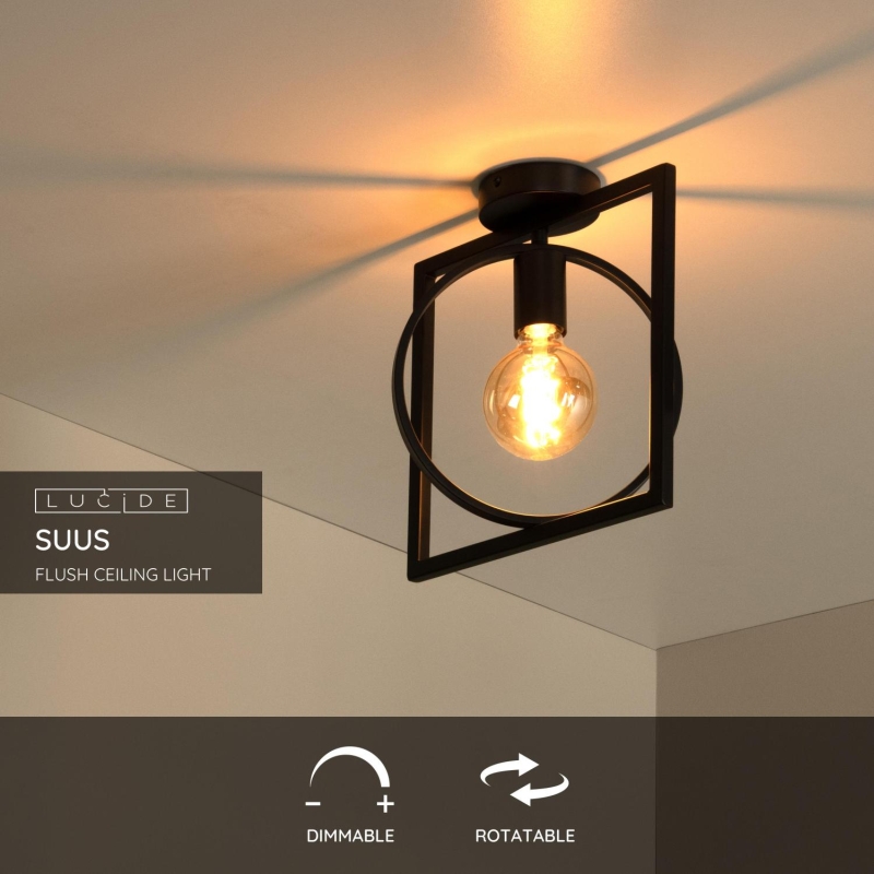 Lucide SUUS - Zapustené stropné svietidlo - 1xE27 - Čierne